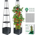 MQUPIN 2PCS Tomatoes Planter Boxes Raised Garden Bed with Trellis for Climbing Vegetables Plants, Self-Watering Planter Boxes Outdoor Adjustable Vine Support