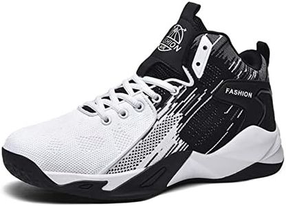 HYDLONGR Men's Breathable Knit Fabric Comfortable High-Top Trainers Shoes Shoes Basketball Shoes Casual Sneakers white1 10 Men