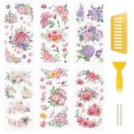 WANDIC 6 Sheets Rub On Transfer Stickers Spring Flower Decals Waterproof Stickers Furniture Craft Decals for DIY Scrapbooking