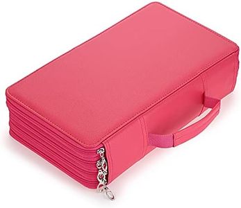 BTSKY 300 Slots Colored Pencil Organizer - Deluxe PU Leather Pencil Case Holder with Handle Strap Pencil Box Large for Colored Pencils Watercolor Pencils Rose Red