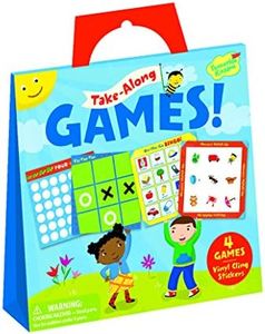 Peaceable Kingdom Take Along Games Reusable Sticker Tote, Portable Activity Set with Static Cling Play Boards and Scenes, Mess Free Travel Entertainment, Kids Age 3+, Four Game Collection