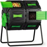 Compost Tumbler, Easy Assemble & Efficient Outdoor Compost Bin, 45 Gallon/170 Liter Large Dual Chamber Rotating Composter for Garden, Kitchen, and Yard Waste, Green Door
