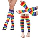 KADBLE Womens Rainbow Socks Striped Knee High Socks Arm Warmer Leg Warmer Set