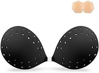 Niidor Sticky Bra for Women Breathable Adhesive Invisible Strapless Push Up Backless Bra with Nipple Covers, Black, D