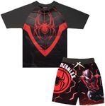 Marvel Boys Avengers Spiderman Black Panther Miles Morales 2-Piece Costume Swimsuit Set, Rash Guard & Swim Trunks for Boys, Spider-man Black, 7