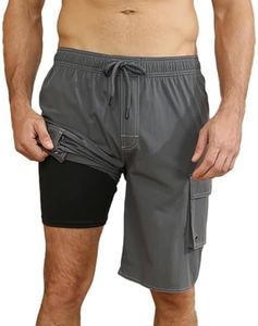 Mens Swim Trunks Swim Shorts for Men Quick Dry with Compression Liner Pocket Beach Board Bathing Suits Grey XX-Large