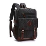 TELOSPORTS Vintage Laptop Backpack Canvas Business Travel Bag 15.6 Inch Computer Bag Rucksack Casual Daypack for Women Men Black