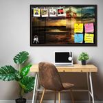 ArtzFolio Sailing The Memory | Bulletin Board Notice Pin Board | Vision Soft Board Combo with Thumb Push Pins & Sticky Notes | Dark Brown Frame | 26 x 16 inch (66 x 41 cms)