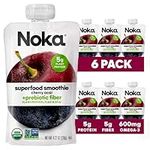 Noka Superfood Fruit Smoothie Pouches, Cherry Acai, Healthy Snacks with Flax Seed, Plant Protein and Prebiotic Fiber, Vegan and Gluten Free Snacks, Organic Squeeze Pouch, 4.22 oz, 6 Count
