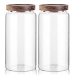 Labina Glass Storage Container Airtight Food Jars Kitchen Canister with Wood Lids, 40 Oz Wide Mouth Pantry Organization Glass Jar for Flour, Sugar, Cookie, Spagetti, Nuts and Candy (2 Pack)