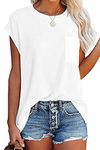 isermeo Women Casual Summer Short Cap Sleeve Round Neck T Shirts Basic Tee Tops White-XL