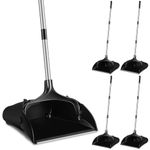 Maxcheck 4 Pcs Commercial Lobby Dustpan Bulk Upright Lobby Dust Pan Plastic Dustpan with Long Handle Upright Standing Dustpan Heavy Duty for Outdoors Lobby Restaurants Office Home Garage Use (Black)