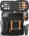 Chef Knife Bag Vintage Backpack | 30+ Pockets for Knives and Chef Tools | Knife Carrying Case with Hidden Back Pocket for Tablet | Sturdy Knife Bag for Chefs & Culinary Students (Black)
