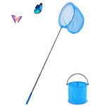 Worown Telescopic Butterfly Nets, (37 to 86 cm) Extendable Fishing Nets with 1 Folding Water Buckets for Catching Insects Bugs Playing Outdoor (Blue)