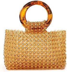 YIFEI Women Colored Transparent Beaded Acrylic Handbag Evening Handmade Bags for Wedding Party (Brown)