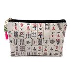 Cute Small Cosmetic Bag Mini Makeup Bag for Women and Girls,PU Leather Small Travel Toiletry Bag Accessories Organizer with Zipper Tassel, Mahjong, Cute