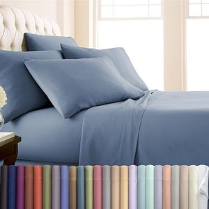 Southshore Fine Living, Inc. 7-Piece Split King Sheets Set for Adjustable Bed, 16-Inch Deep Pocket, Wrinkle-Free, Microfiber Bedsheets, Fade Resistant Luxury Sheet Set Split King Size - Steel Blue