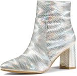 Allegra K Women's Pointed Toe Snake Print Chunky Heel Ankle Boots Silver 7.5 UK/Label Size 9.5 US