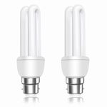 Akynite B22 Energy Saving Bulb 11W, Warm White 2700k, B22d Bayonet Cap, 2U CFL Low Energy Light Bulbs, BC Compact Fluorescent Stick Bulbs, AC 220V, not dimmable, 2pcs