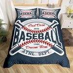 Homewish Baseball Duvet Cover Set Full Size Sports Theme Bedding Set 3pcs for Kids Boys Teens Room Decor, Vintage Sports Baseball Gaming Comforter Cover Navy Blue Bedspread with 2 Pillowcases