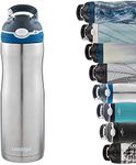 Contigo Ashland Chill Autospout Water Bottle with Flip Straw, Stainless Steel Thermal Drinking Bottle,Leakproof,Grey, Blue, 590 ml