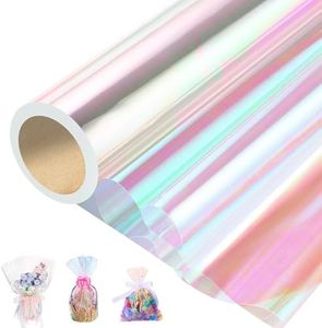 66 Ft X 32 InCellophane Wrap for Gift Baskets Iridescent Cellophane Wrap Roll Gift Basket Wrapping Plastic for Treats Birthday Christmas Gifts DIY Crafts