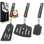 Hotec Flexible Silicone Spatula, Turner, 600F Heat Resistant, Ideal for Flipping Eggs, Burgers, Pancakes, Crepes and More (3 Pack)
