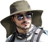 Camptrace Wide Brim UPF 50+ UV Protection Sun Hats Hiking Fishing Gardening Hats with Large Neck Flap for Womens Mens Nylon, Dark Khaki