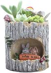 Cute Succulent Pots Pot Animal Bunny 4 inch Planter Planters Plants with Drainage Hole Tree Stump Pen Holder Garden for Air Plant Plants Indoor Room Desk Decor Cactus Flower Pot Gifts (Big Rabbit)