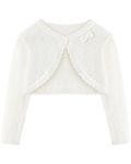 Domee Girls Knitted Cardigan Cotton Bolero Shrug Long Sleeve Solid Colour Cream White 3-4 Years (Manufacturer Size 100)