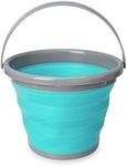 Navaris Collapsible Bucket with Handle - 2.6 Gallon (10L) Portable Pail for Camping, Beach, Gardening, Fishing, Water, Washing - Size L, Blue
