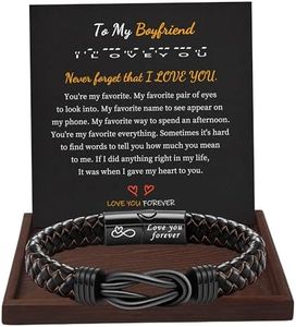 Gifts for Boyfriend I Love You Gifts for Him Leather Bracelet for Men Teen Boy Gifts Black Braided Infinity Bracelet Linked Together Love You Forever Engraved Boyfriend Christmas Jewelry
