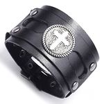 Cross Leather Bracelet Goth Cowhide Bracelets Punk Cuff Bracelet for Men Retro Cuff Bnagle Bracelet Adjustable Leather Wristband for Men(black)