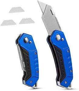 BirdRock Home Premium Folding Utility Knife – 2 Pack - Small Compact Pocket – Folding Box Cutter Tool – 3 Extra Razor Blades – Cut Cardboard Boxes – Locking Safety Knife Set