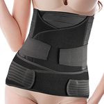 Postpartum Belly Wrap Band 3 in 1 Belt, C Section Girdle Support Recovery Waist Pelvis Binder Postnatal Body Shaper Shapewear Black