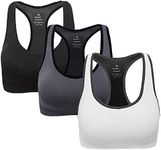 ANGOOL Women's Sports Bra Padded High Impact Racerback Comfy Yoga Workout Bra, M Fit 32DD 32E 34D 34DD 36BC 38BC, Black+gray+white