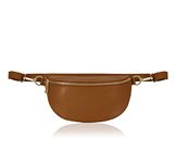 Montte Di Jinne - Women Italian Textured Leather Waist Bag Belt Bag or Crossbody Bum Bag with Long Adjustable Strap (Dark TAN)