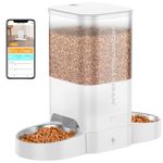 HoneyGuaridan 5L Automatic Cat Feeder for Two Cats, 2.4G WiFi Enabled Smart Feed Pet Feeder with Stainless Steel Bowl, APP Control Dispenser, Dual Power Supply, Desiccant Bag,10s Meal Call, White.