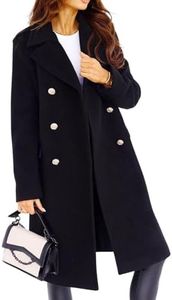 CHARTOU Women's Winter Jacket Double-Breasted Wool Blend Warm Long Trench Coat, Black, X-Large