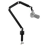 Facmogu Black Overhead Mic Boom Arm Stand, 360° Rotatable Freely Adjustable Microphone Scissor Arm Stand with Metal Clamp, Mic Boom Arm with Desk Mount for Podcast, Video Gaming, Radio, Studio