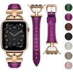 wutwuk Compatible with Apple Watch Strap 38mm 40mm 41mm for Women Premium Slim Apple Leather Band D-Shape Buckle for iWatch Series 9/8/7/6/5/4/3/2/1/SE/SE2,41mm 40mm 38mm,Fuchsia [Watch NOT Included]