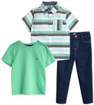 DKNY Boys' Pants Set - 3 Piece Short Sleeve Button Down Shirt, T-Shirt, and Stretch Denim Jeans - Outfit Set for Boys (2T-7), Spring Bud, 2T