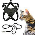 Houdini™ Leather Escape Resistant Cat Harness and Leash Set - by OutdoorBengal for Walking Cats (M)