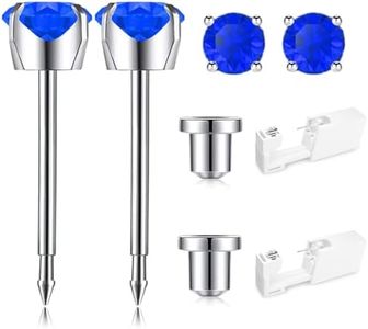 SugarTang Ear Piercing Kit, Disposable Ear Piercing Gun Kit, 316L Surgical Stainless Steel 4mm Prong Set Cubic Zirconia Stud, At Home Self Ear Piercer Kit with Birthstone Earrings Stud (Sapphire)