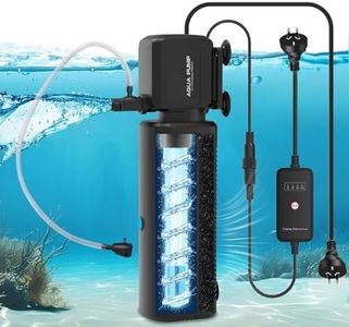 Aquarium Filter Ultra-Quiet 5 in 1 Upgraded Fish Tank Filter 1100LPH/290 GPH Green Water Cleaning Filter Pump with Timer, Dual Mode (Aeration/Rainfall) for 110-220L Aquariums (8W U/V 22W Pump)