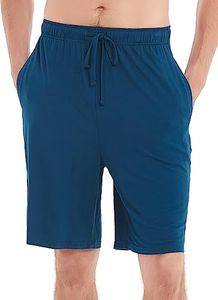 GYS Men's Bamboo Viscose Pajama Shorts Soft Lightweight Knit Sleepwear Shorts with Pockets, Ink Blue, Medium