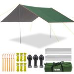 Large Waterproof Camping Tent Tarp with Aluminum Awning Poles Ultralight Rain Shelter Canopy Mutifunctional Bivvy Accessories for Fishing Beach Hiking Outdoor Backpacking Hammock