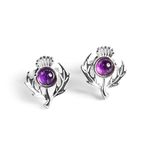 925 Sterling Silver and Amethyst Scottish Thistle Stud Earrings, Purple Flower Earrings