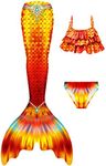 DNFUN Mermaid Tails with Bikini for Girls Swimsuit Kids,Without Monofin, No Fin-ae05, 10-13 Years