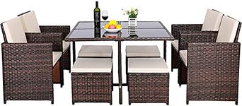 SuperGift.com 8 Seater Rattan Garden Furniture 9PC Dining Set Wicker Weave Table Chairs Outdoor Conservatory